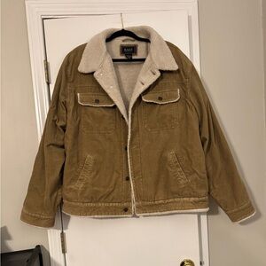 Men’s Bass tan corduroy  Cream Sherpa Jacket vintage 1990s great condition warm